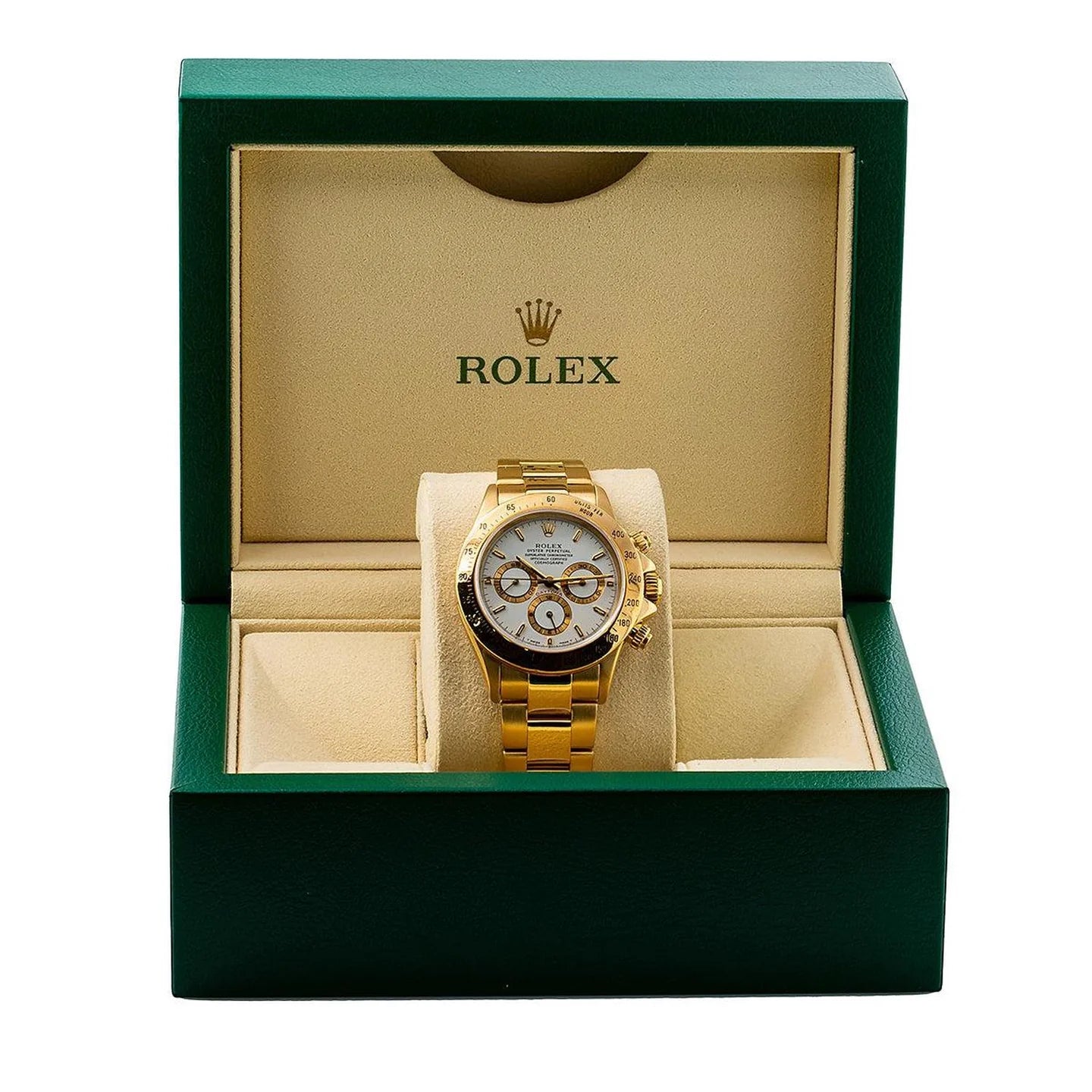 ROLEX COSMOGRAPH DAYTONA 40MM 16528 WHITE DIAL TACHYMETER BEZEL 18K YELLOW GOLD OYSTER BRACELET