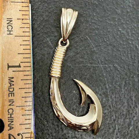 14KT Yellow Gold Hawaiian Fish Hook with Two Barbs Pendant
