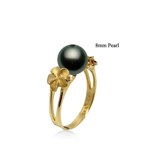 14kt Yellow Gold 6mm Plumeria AAA Tahitian Pearl Ring