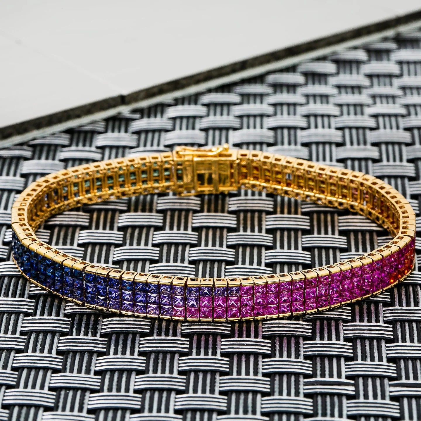 14K YELLOW GOLD GEMSTONE RAINBOW BRACELET 15.5 CT CRYSTAL COLOR STONES