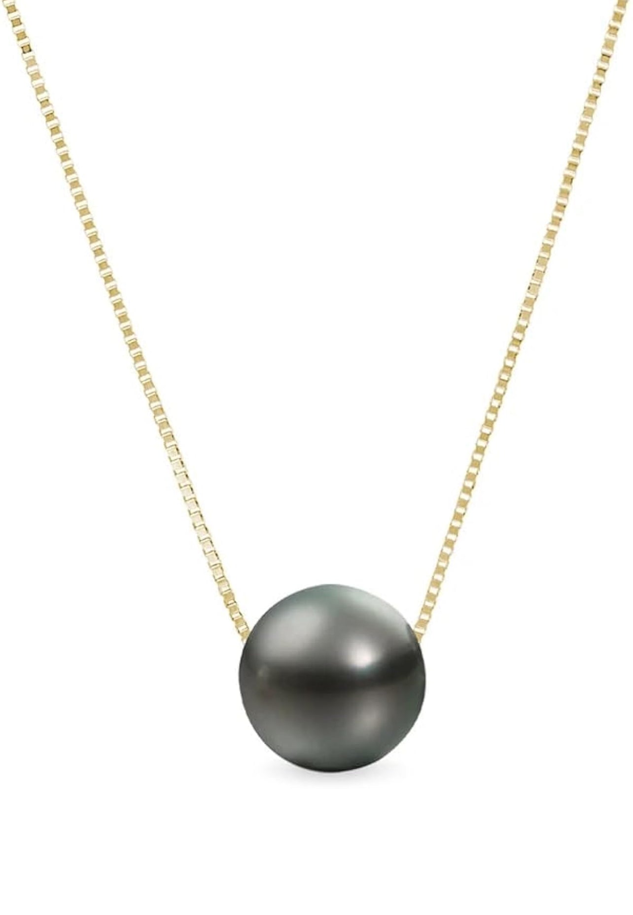 14K Solid Gold Genuine Natural Tahitian Black Pearl Floating Necklace