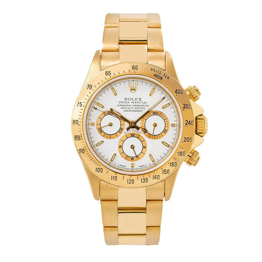 ROLEX COSMOGRAPH DAYTONA 40MM 16528 WHITE DIAL TACHYMETER BEZEL 18K YELLOW GOLD OYSTER BRACELET