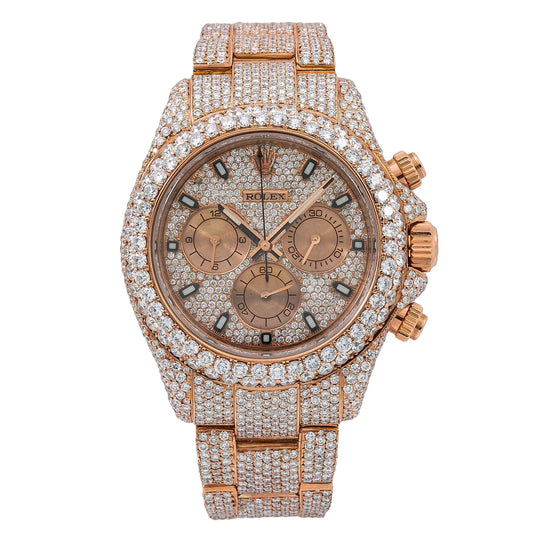 ROLEX COSMOGRAPH DAYTONA 40MM 116505 DIAMOND PAVED DIAL DIAMOND BEZEL 18K ROSE GOLD FULL DIAMOND OYSTER BRACELET