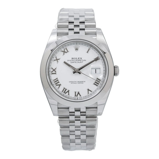 ROLEX DATEJUST 41MM 126300 WHITE ROMAN DIAL SMOOTH BEZEL STAINLESS STEEL JUBILEE BRACELET