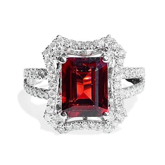 RHODOLITE GARNET RING WITH DIAMONDS