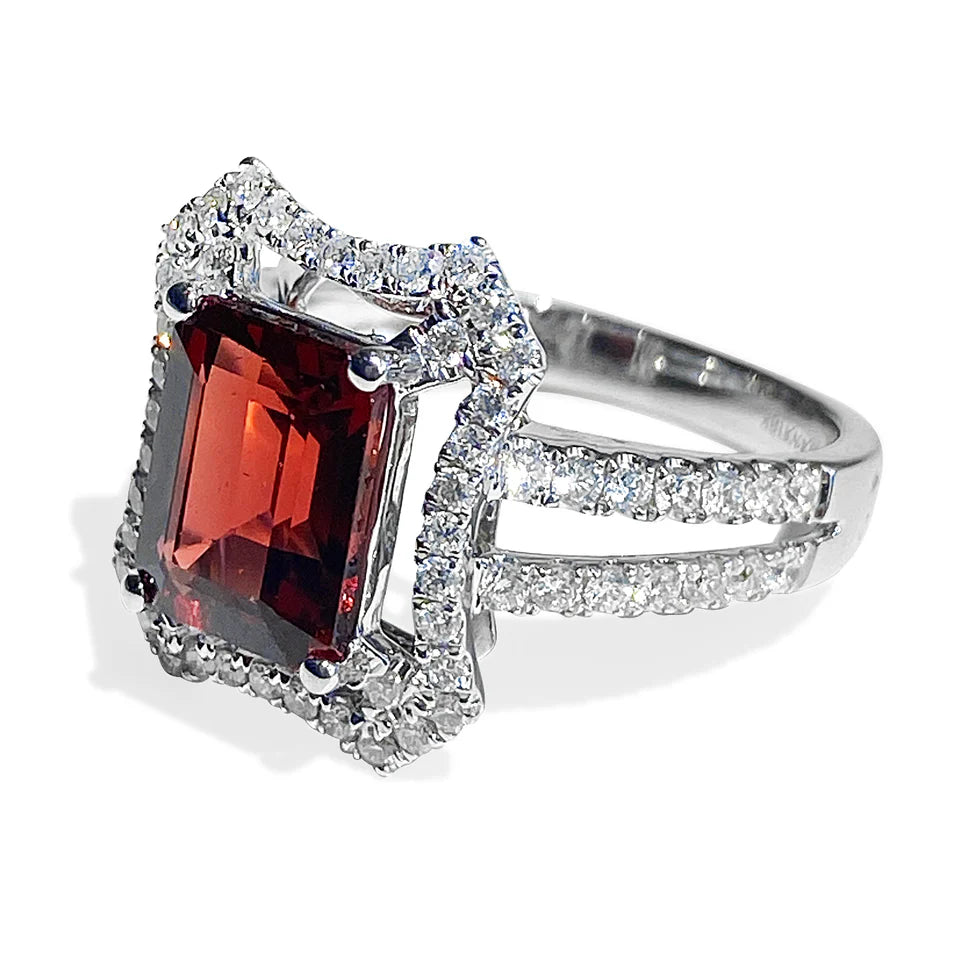 RHODOLITE GARNET RING WITH DIAMONDS