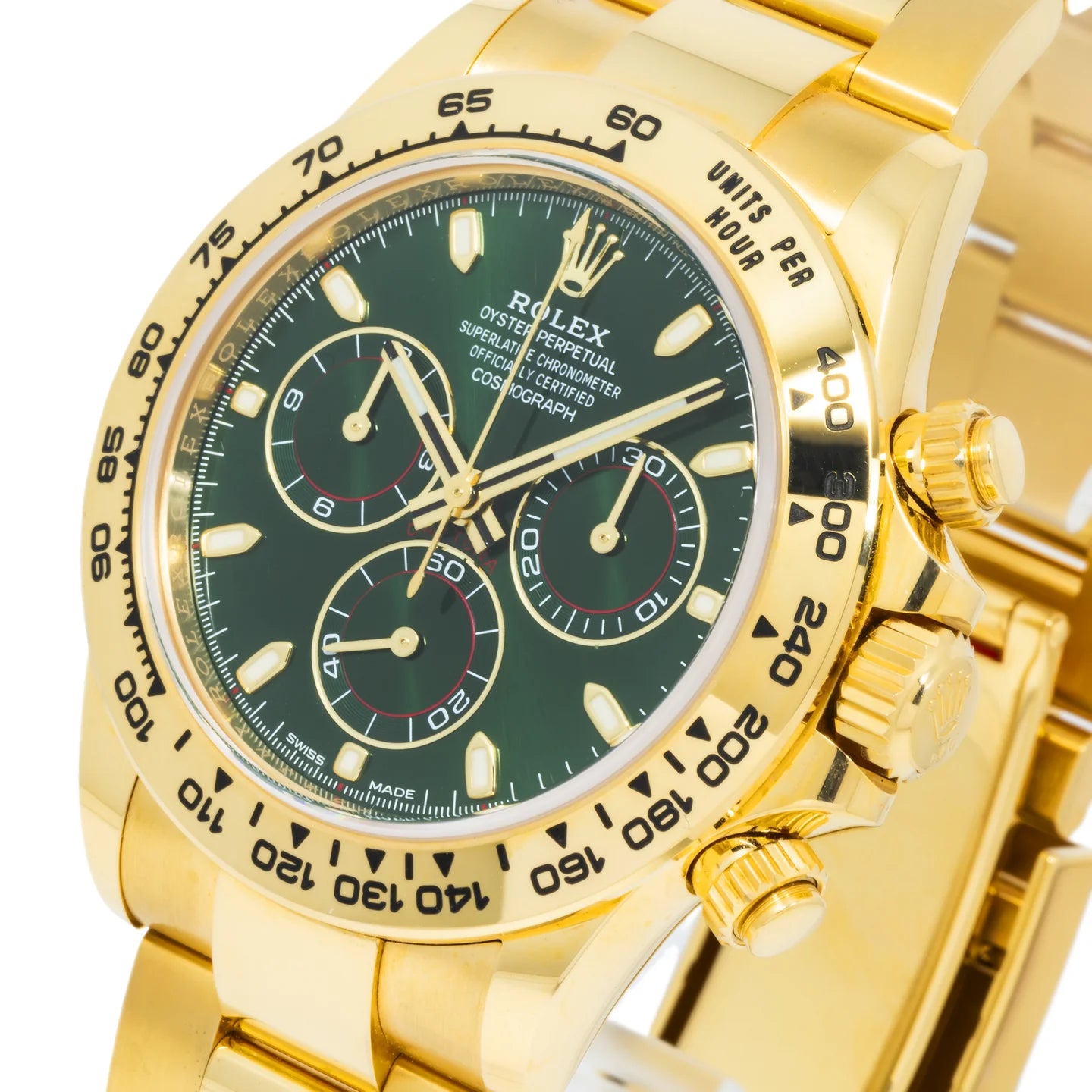 ROLEX COSMOGRAPH DAYTONA 40MM 116508 JOHN MAYER / GREEN DAYTONA GREEN DIAL TACHYMETER BEZEL 18K YELLOW GOLD OYSTER BRACELET