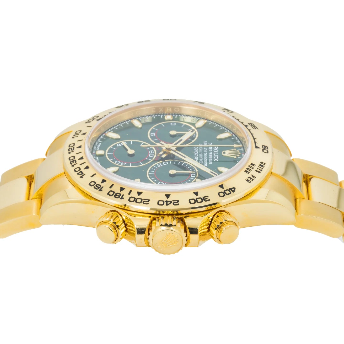 ROLEX COSMOGRAPH DAYTONA 40MM 116508 JOHN MAYER / GREEN DAYTONA GREEN DIAL TACHYMETER BEZEL 18K YELLOW GOLD OYSTER BRACELET