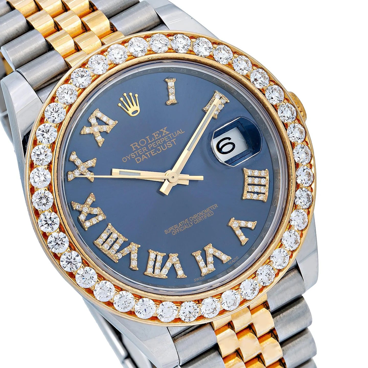 ROLEX DATEJUST 41MM 126333 BLUE ROMAN DIAMOND DIAL DIAMOND BEZEL TWO TONE YELLOW GOLD JUBILEE BRACELET