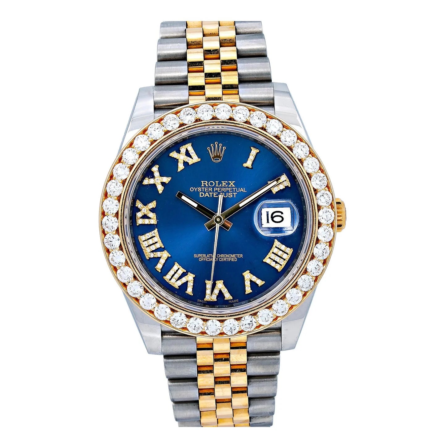 ROLEX DATEJUST 41MM 126333 BLUE ROMAN DIAMOND DIAL DIAMOND BEZEL TWO TONE YELLOW GOLD JUBILEE BRACELET