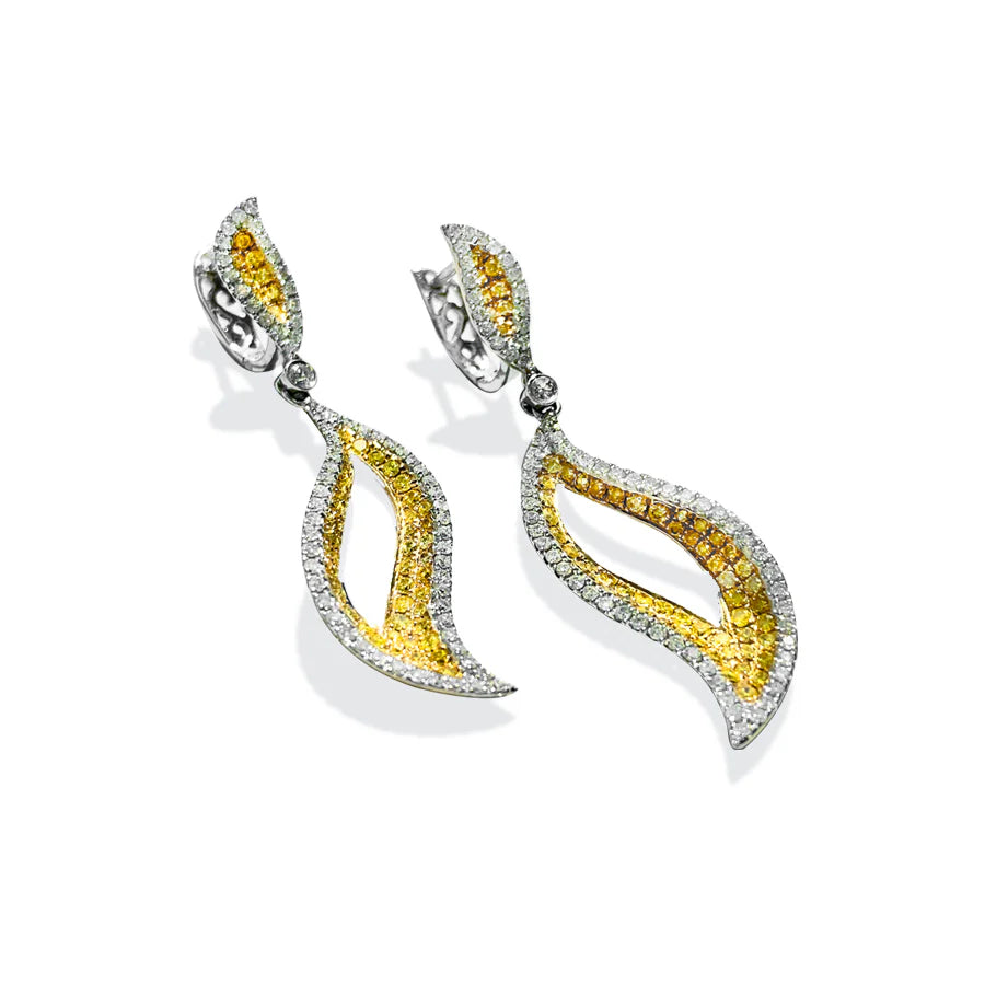 TWO-TONED YELLOW & WHITE DIAMOND "S" EARRINGS