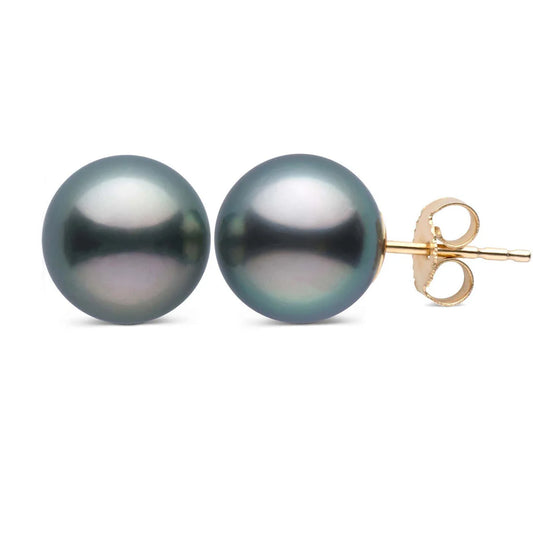 Tahitian Pearl Earrings - Black 14k Gold solid Stud Earrings