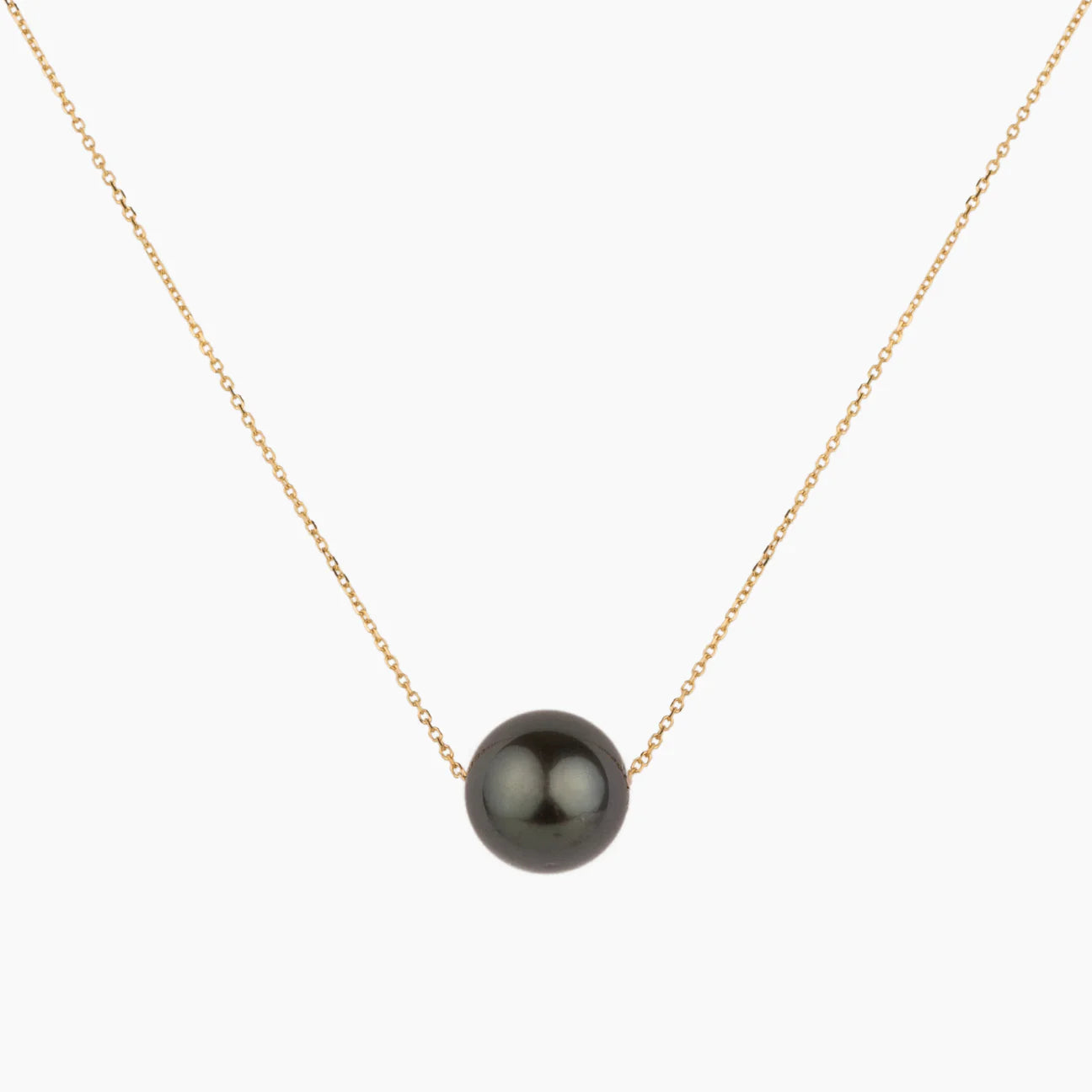 14K Solid Gold Genuine Natural Tahitian Black Pearl Floating Necklace