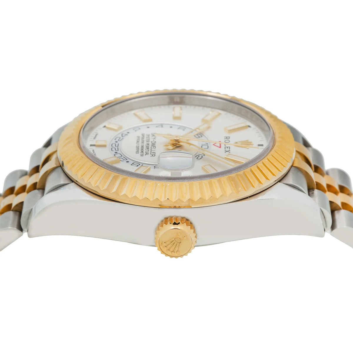 ROLEX SKY-DWELLER 42MM 326933 WHITE DIAL FLUTED BEZEL TWO TONE YELLOW GOLD JUBILEE BRACELET