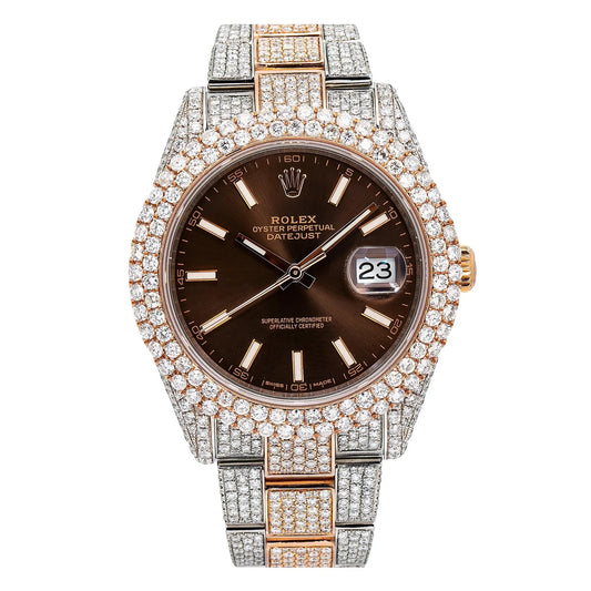 ROLEX DATEJUST 41MM 126331 CHOCOLATE DIAL DIAMOND BEZEL TWO TONE ROSE GOLD FULL DIAMOND JUBILEE BRACELET 21.25CT