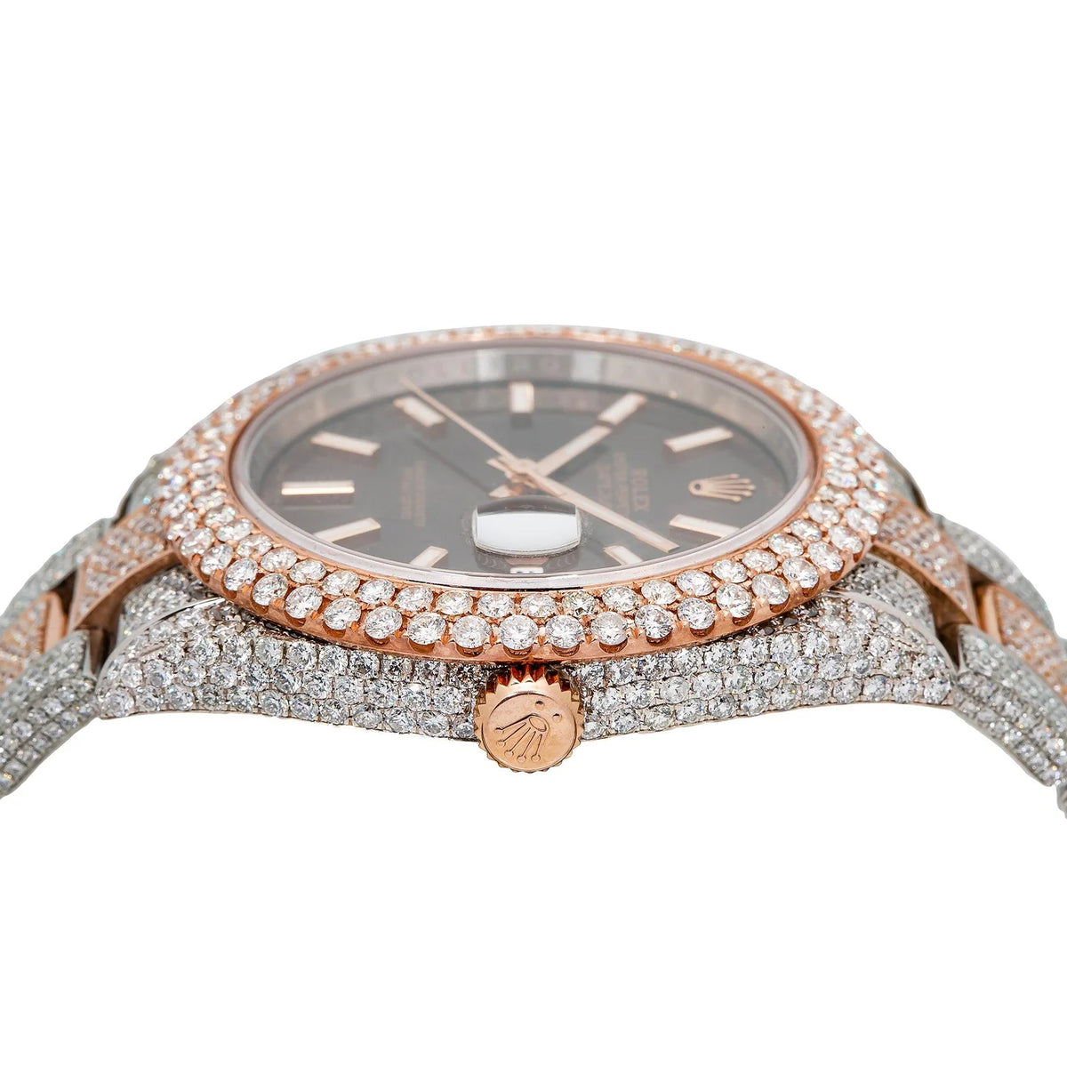ROLEX DATEJUST 41MM 126331 CHOCOLATE DIAL DIAMOND BEZEL TWO TONE ROSE GOLD FULL DIAMOND JUBILEE BRACELET 21.25CT