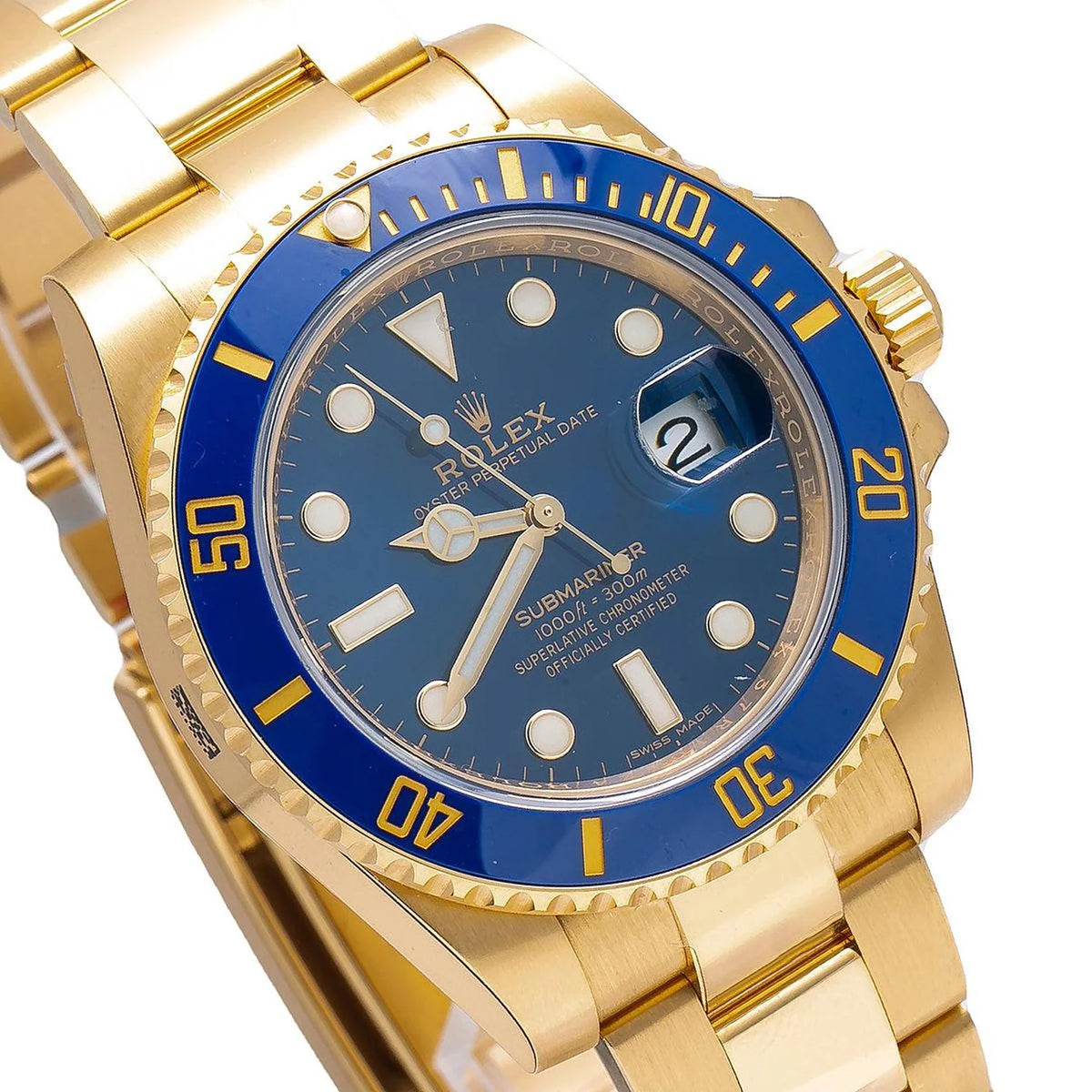 ROLEX SUBMARINER DATE 40MM 116618LB BLUE DIAL BLUE CERAMIC BEZEL 18K YELLOW GOLD OYSTER BRACELET
