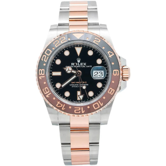 ROLEX GMT-MASTER II 40MM 126711CHNR ROOT BEER BLACK DIAL BLACK & BROWN CERAMIC BEZEL TWO TONE ROSE GOLD OYSTER BRACELET