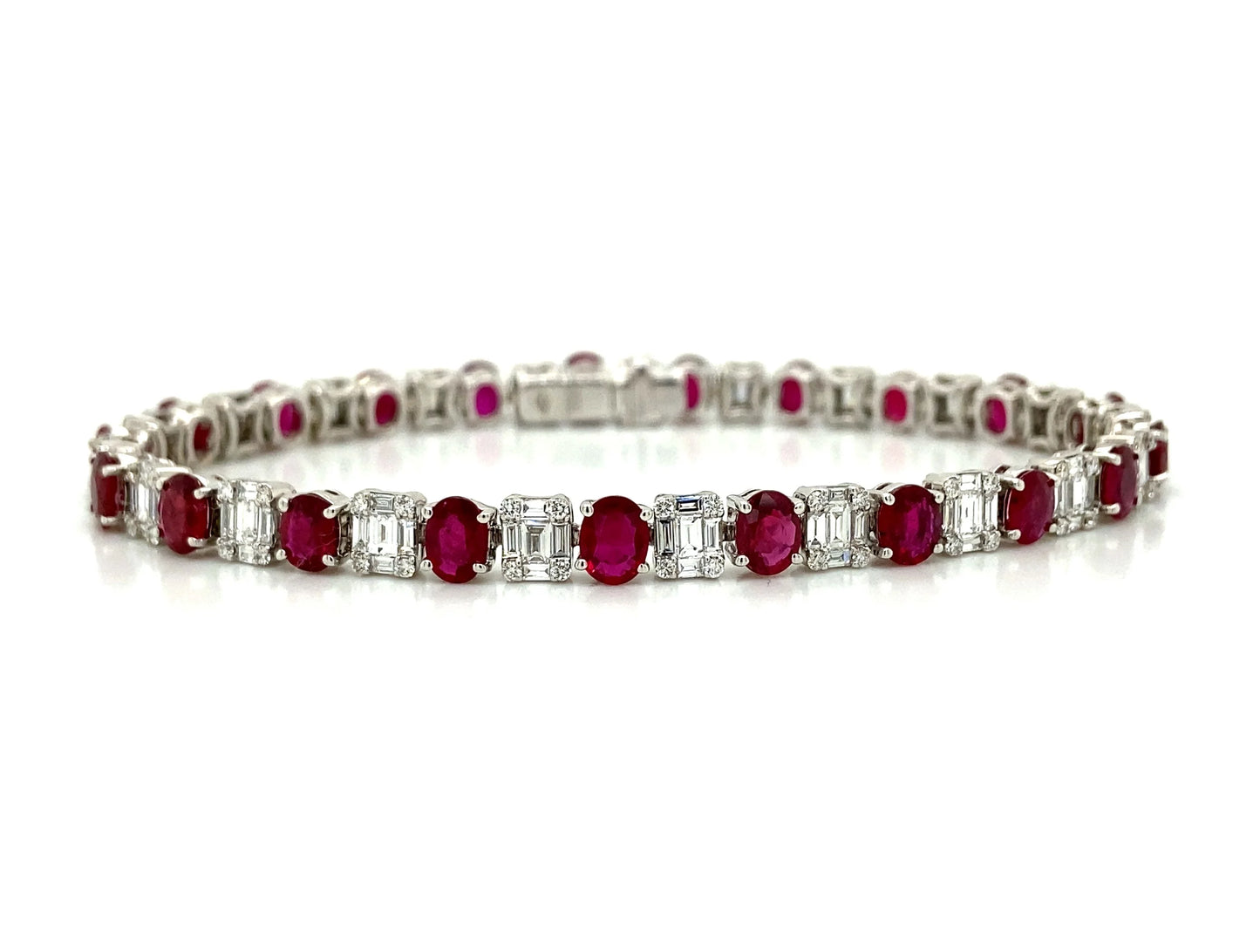 Ruby and Diamond Tennis Bracelet in 18K White Gold