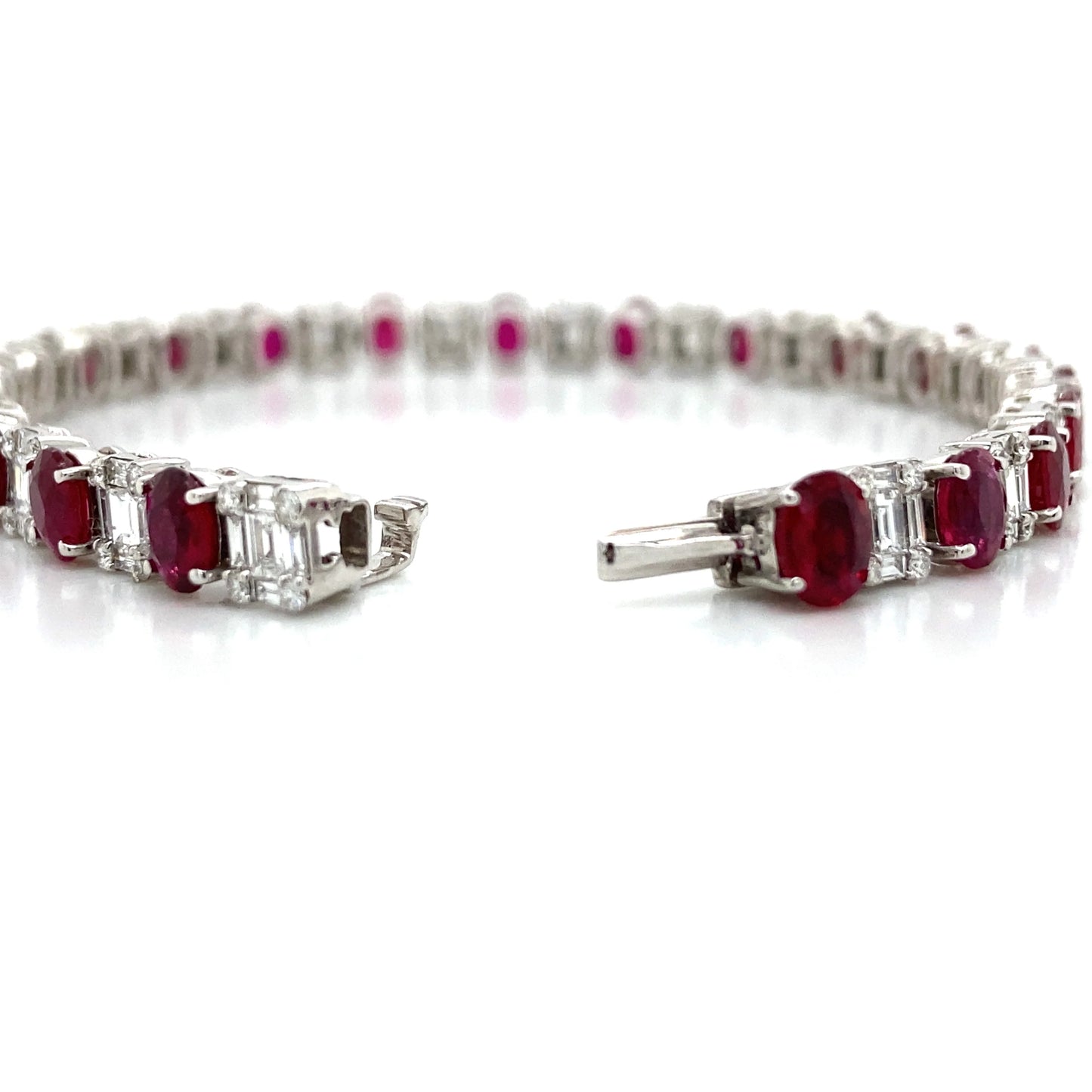 Ruby and Diamond Tennis Bracelet in 18K White Gold