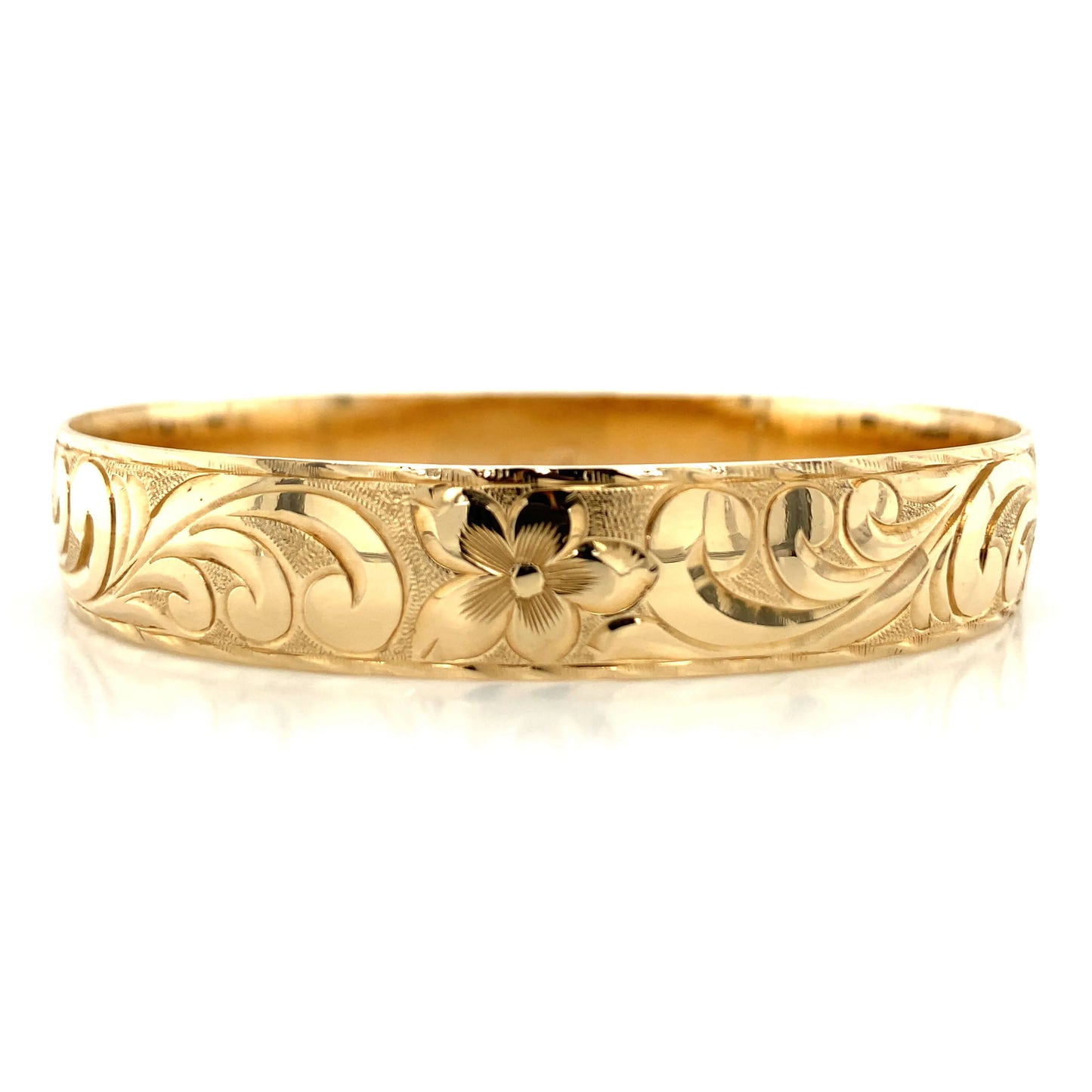 Hawaiian Bangle Bracelet in 14K Yellow Gold - 12mm