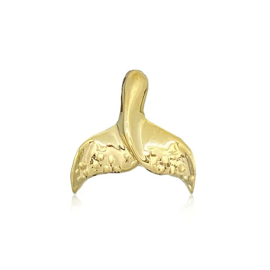 14KT Yellow Gold 24mm Whale Tail Pendant with Algae