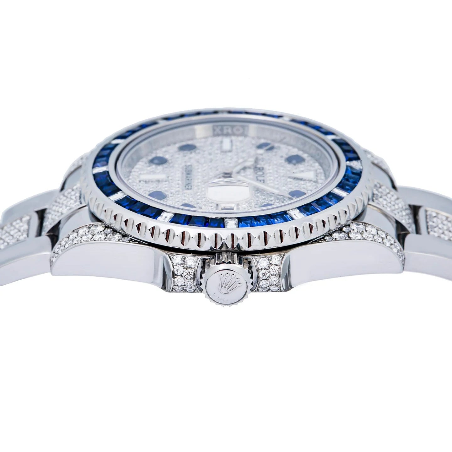 ROLEX SUBMARINER DATE 40MM 116610 DIAMOND PAVED DIAL BLUE GEMSTONE & DIAMOND BEZEL STAINLESS STEEL SEMI DIAMOND OYSTER BRACELET