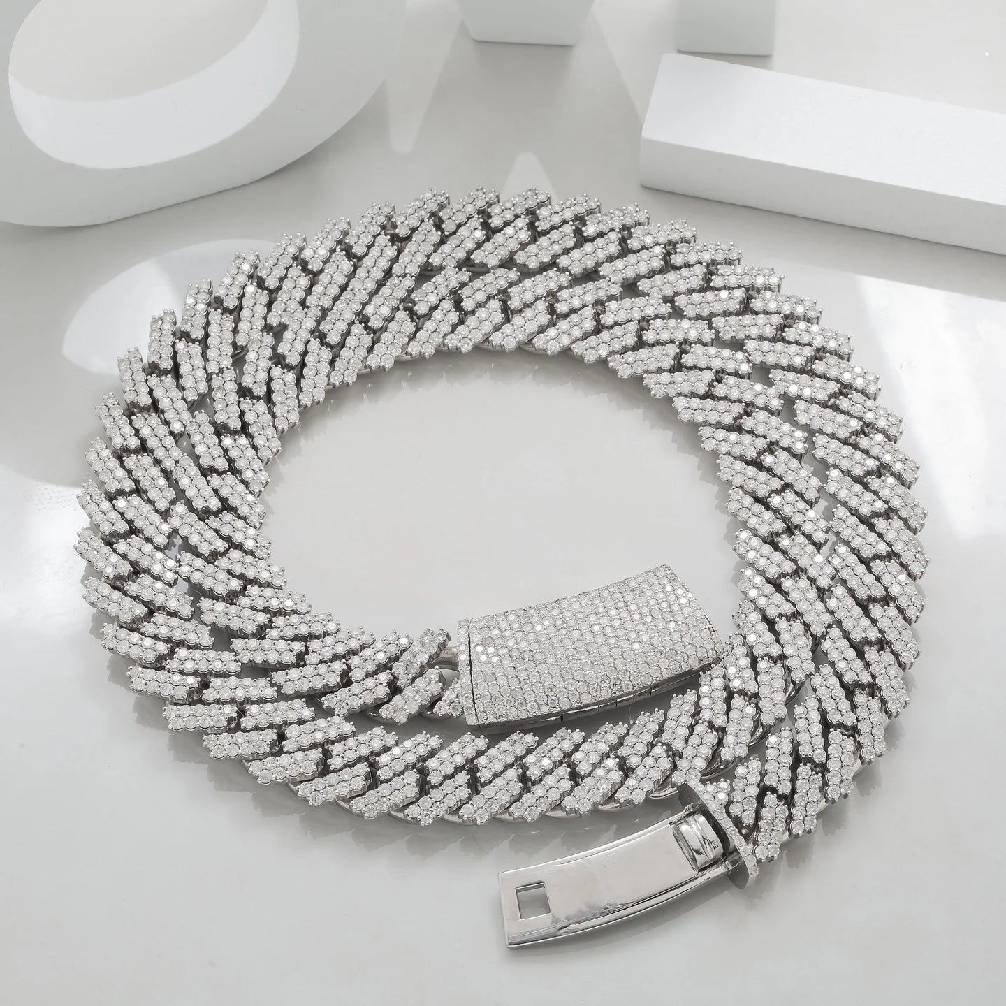14K WHITE GOLD DIAMOND 22"/14MM CUBAN LINK CHAIN 34.57 CT
