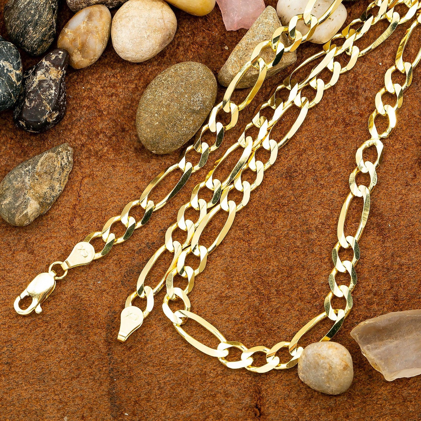 14K YELLOW GOLD 4.87MM FIGARO CHAIN AVAILABLE IN SIZES 18"-26"