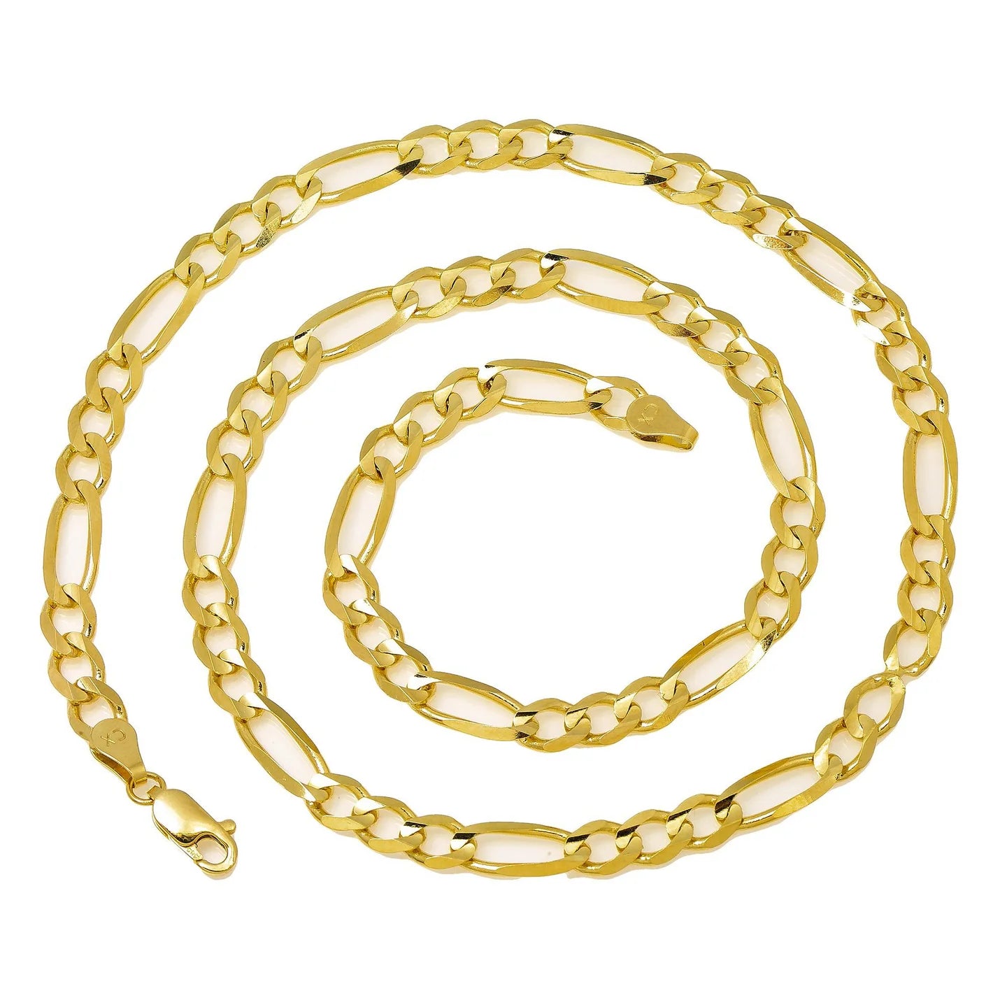 14K YELLOW GOLD 4.87MM FIGARO CHAIN AVAILABLE IN SIZES 18"-26"