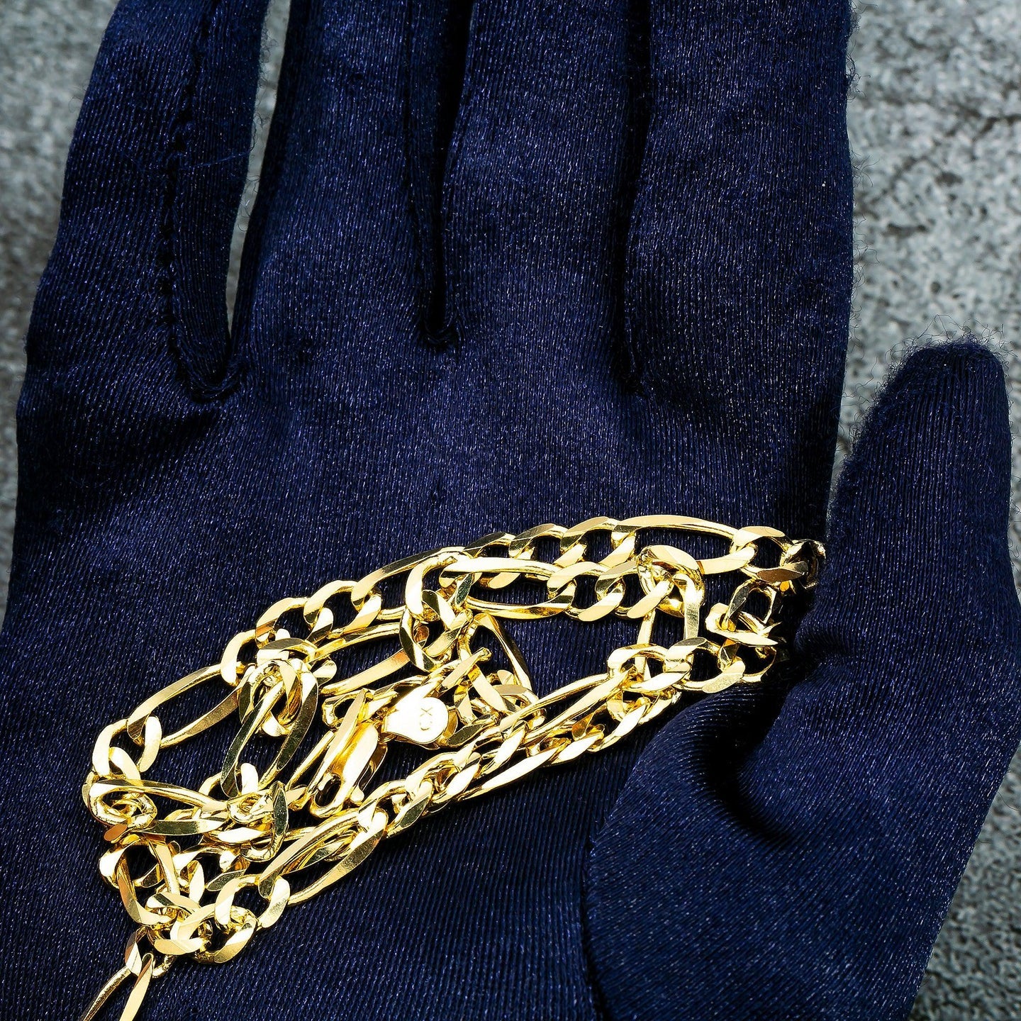14K YELLOW GOLD 4.87MM FIGARO CHAIN AVAILABLE IN SIZES 18"-26"