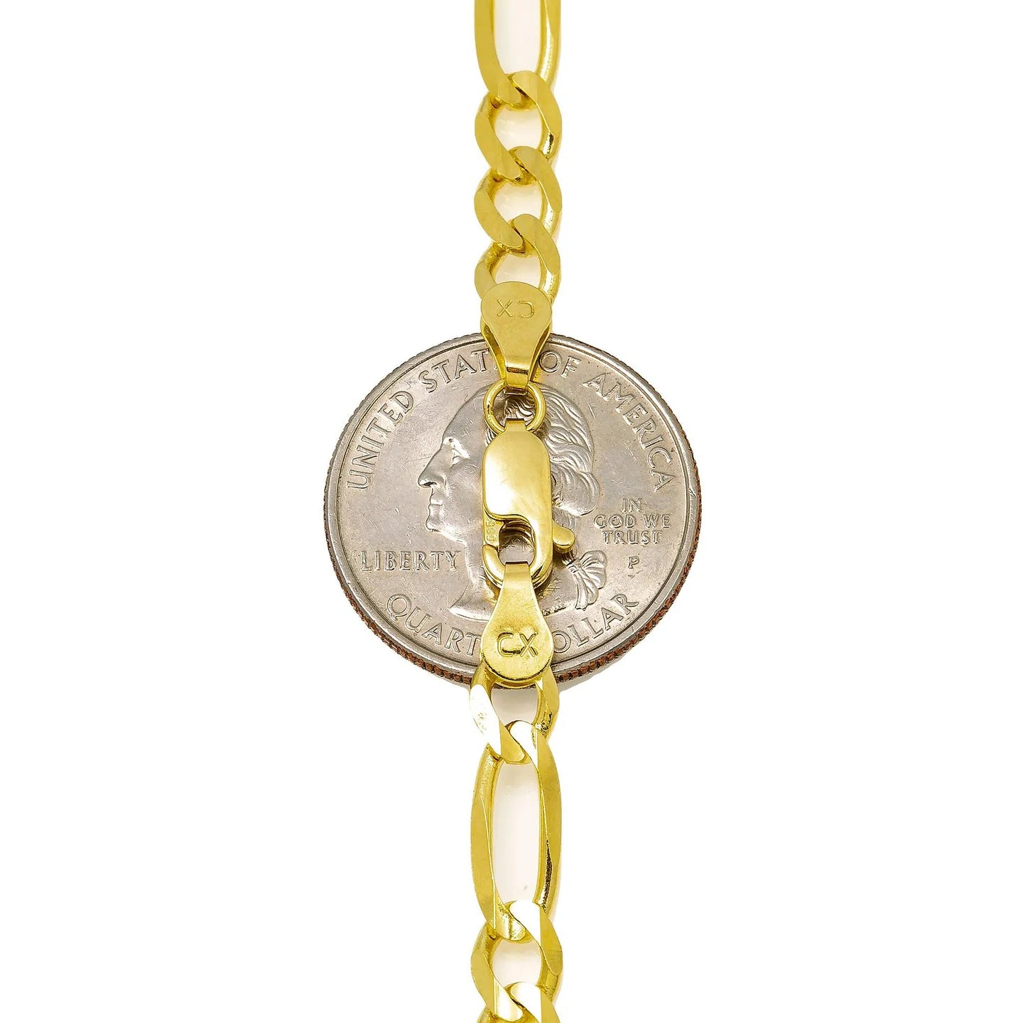 14K YELLOW GOLD 4.87MM FIGARO CHAIN AVAILABLE IN SIZES 18"-26"