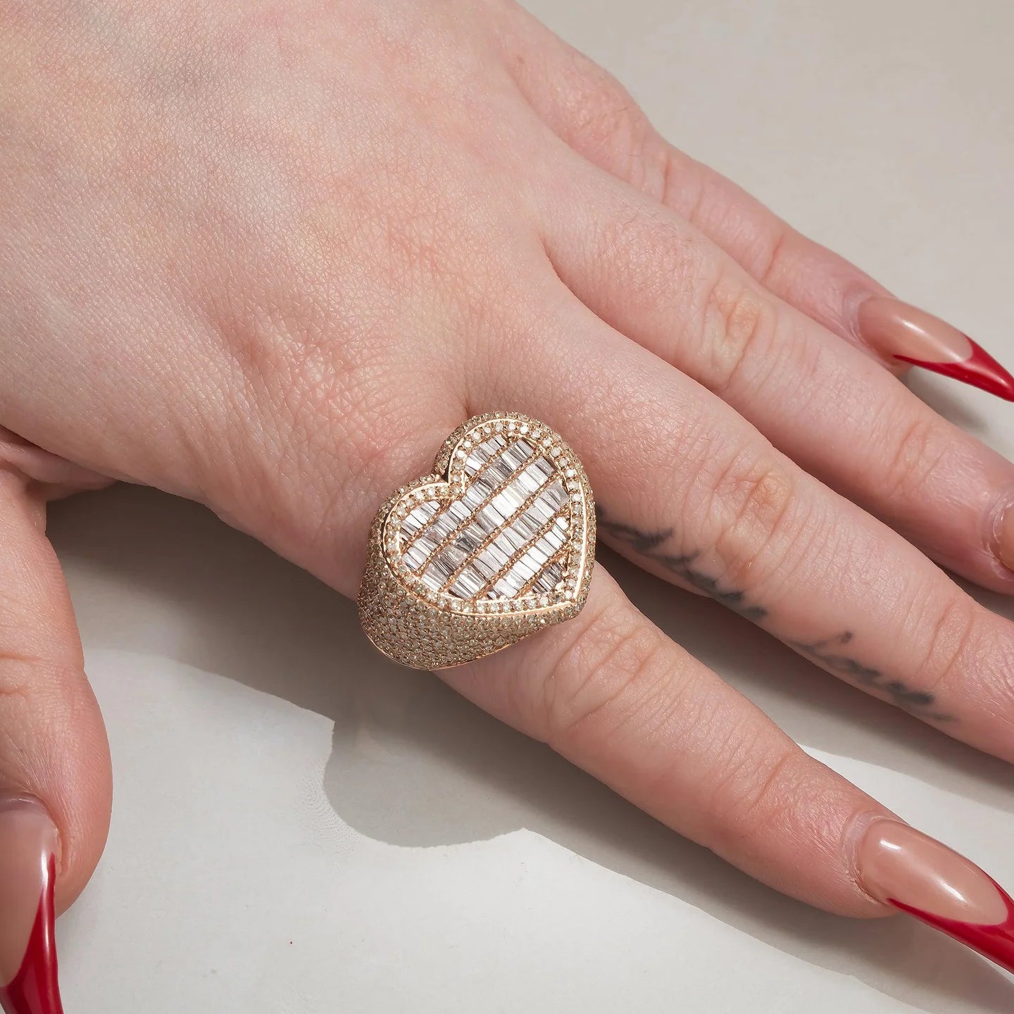 14K GOLD BAGUETTE DIAMOND HEART RING